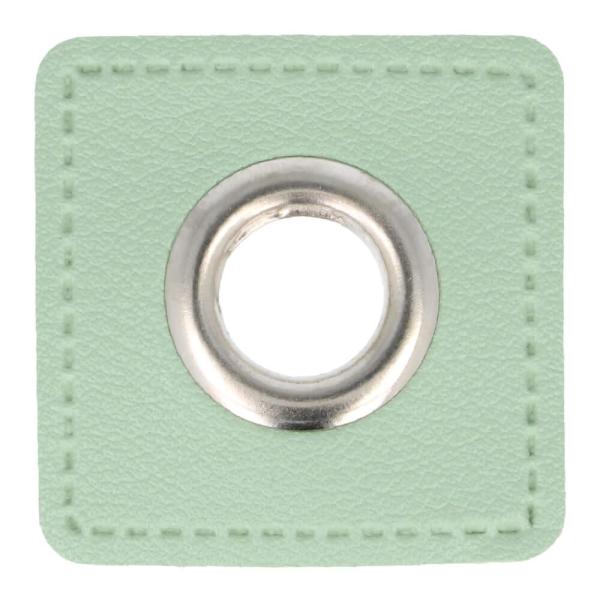 1 STÜCK KuNSTLEDER ÖSEN Patch MINT - 8mm - SILBER