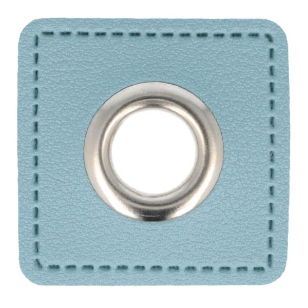 1 STÜCK KuNSTLEDER ÖSEN Patch PUDERBLAU - 8mm - SILBER