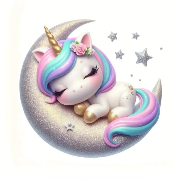 1 Stück - BÜGELBILD SLEEPING UNICORN 21cm x 22cm