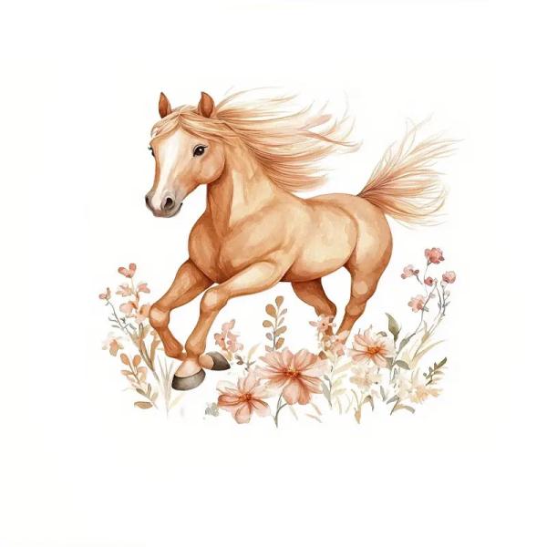 1 Stück - BÜGELBILD FLOWER HORSE 20cm x 18cm