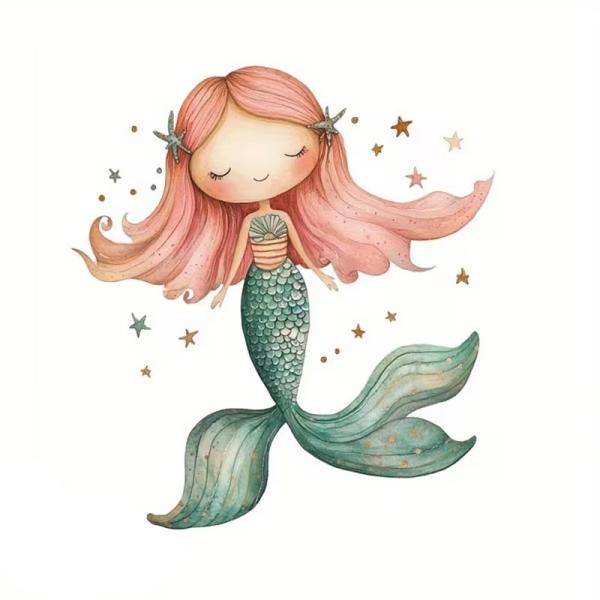 1 Stück - BÜGELBILD MEERJUNGFRAU MERMAID 18CM