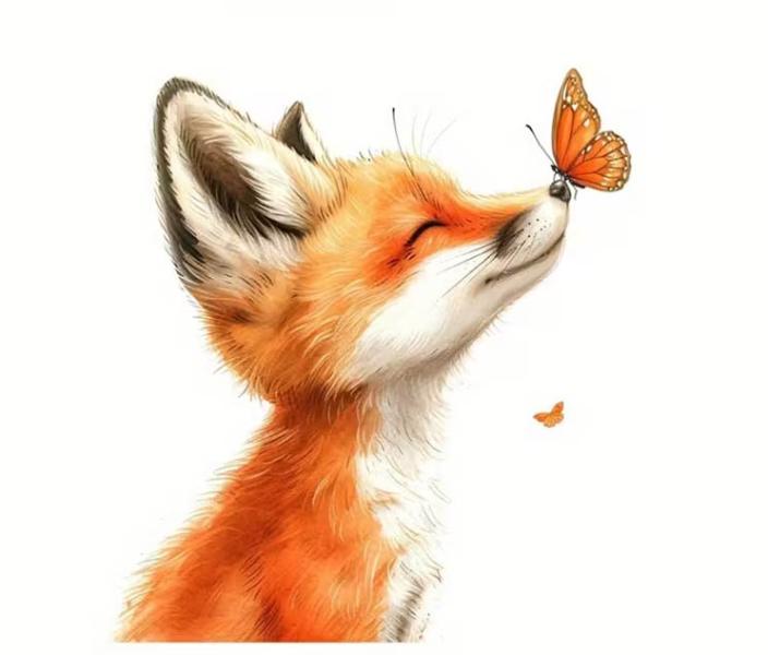 1 Stück - BÜGELBILD FUCHS MIT SCHMETTERLING 18cm