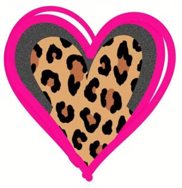 1 Stück - BÜGELBILD LEO HERZ PINKER RAND 18x18cm