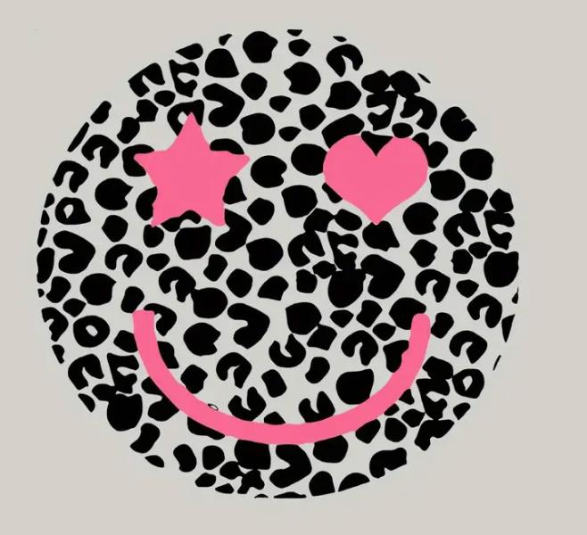 1 Stück - BÜGELBILD LEO SMILEY PINK 22cm x 21cm