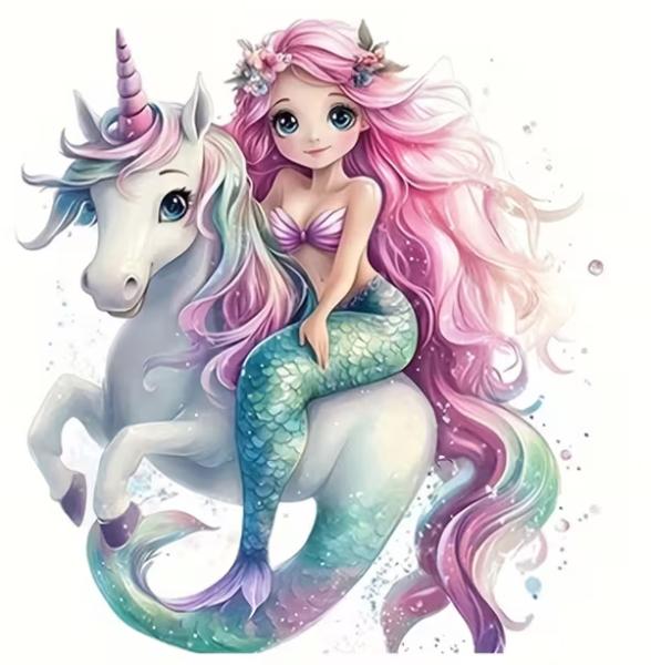 1 Stück - BÜGELBILD EINHORN MEERJUNGFRAU