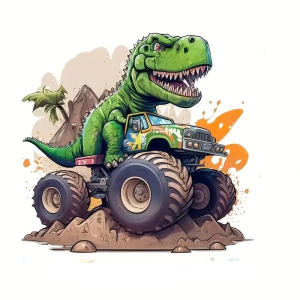 1 Stück - BÜGELBILD DINO RACE 20cm x 18cm