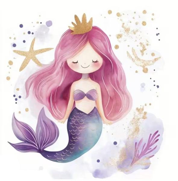 1 Stück - BÜGELBILD MEERJUNGFRAU MERMAID KRONE 18CM