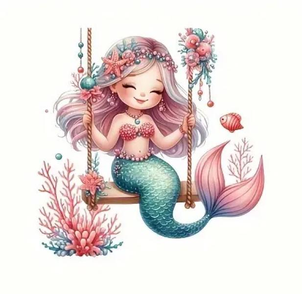 1 Stück - BÜGELBILD XL MEERJUNGFRAU MERMAID SEESTERN 20cm x 20cm