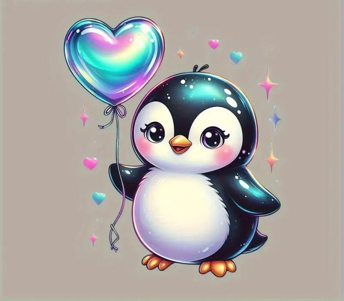 1 Stück - BÜGELBILD PINGUIN LOVE 8cm x 8cm