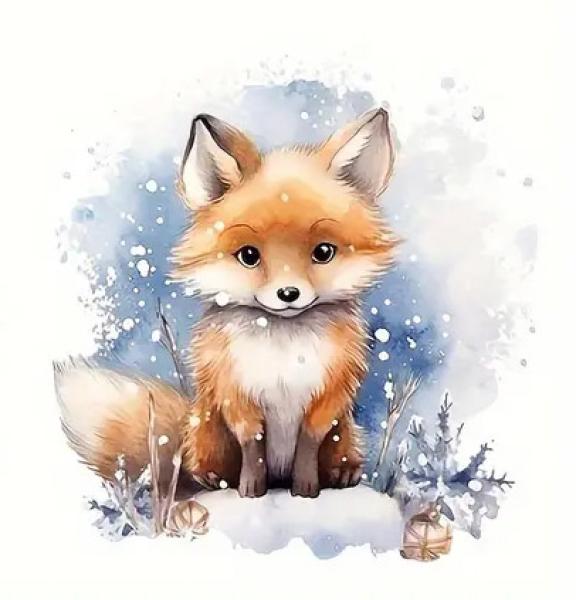 1 Stück - BÜGELBILD SCHNEE FUCHS 20cmx20cm