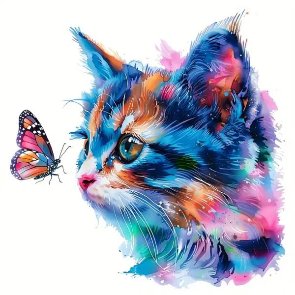 1 Stück - BÜGELBILD CAT & BUTTERFLY 15cm x 20cm