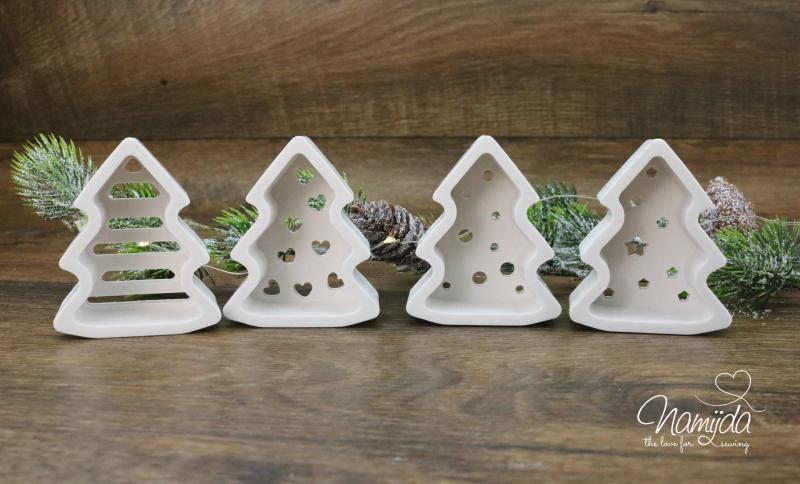 1 Set ♥ GIESSFORM SILIKON - 4 WEIHNACHTSBÄUME MIT ÖFFNUNG FÜR LED`S ♥