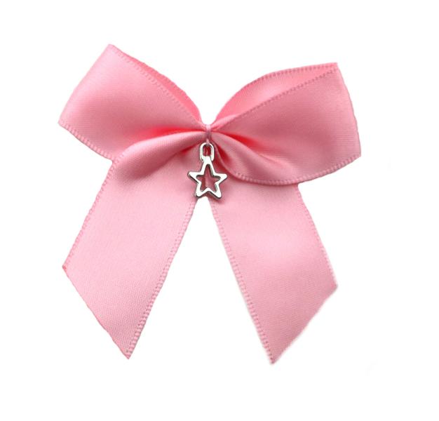 1 Stück - XL SATIN SCHLEIFE ROSE ROUGE MIT STERN ANHÄNGER - 6,5cm -
