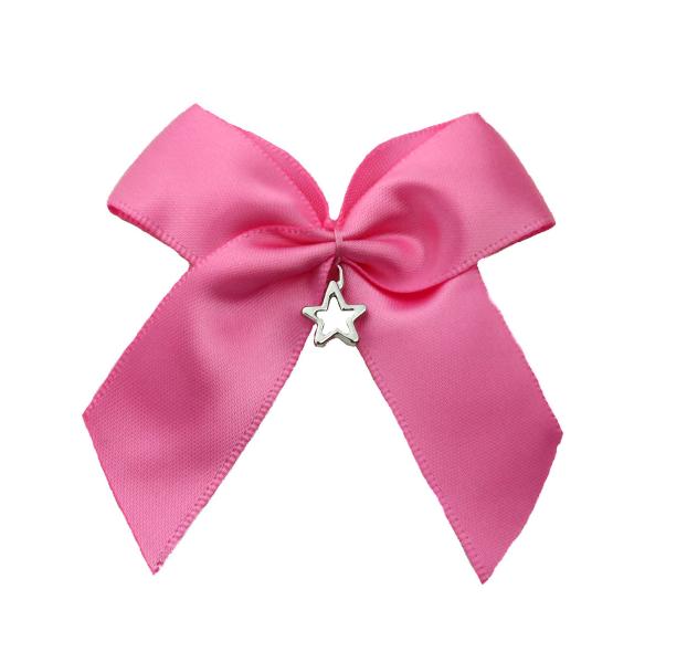 1 Stück - XL SATIN SCHLEIFE ROSA MIT STERN ANHÄNGER - 6,5cm -