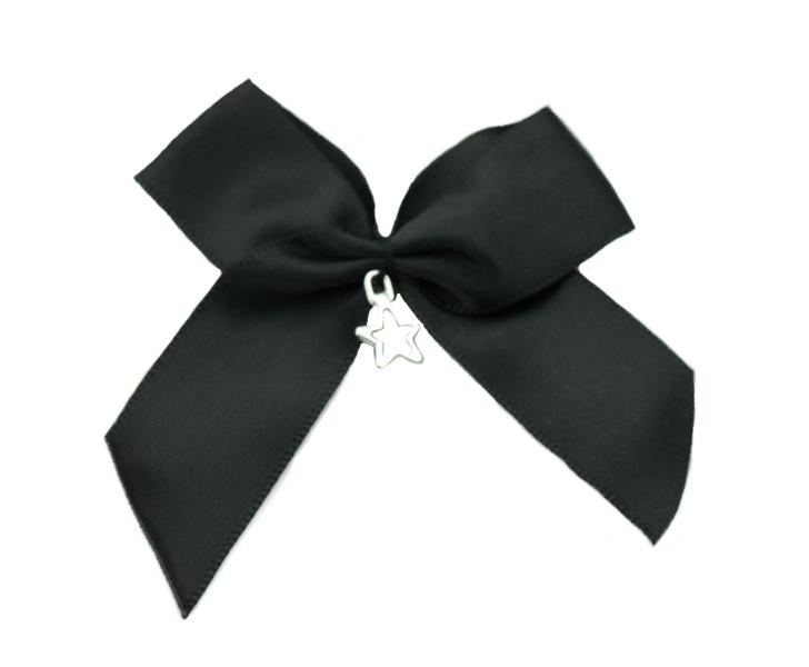 1 Stück - XL SATIN SCHLEIFE SCHWARZ MIT STERN ANHÄNGER - 6,5cm -