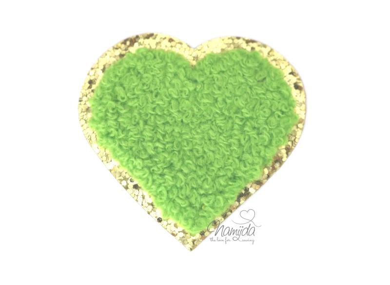 1 Stück - GLITZER HERZ LIME CHENILLE PATCH