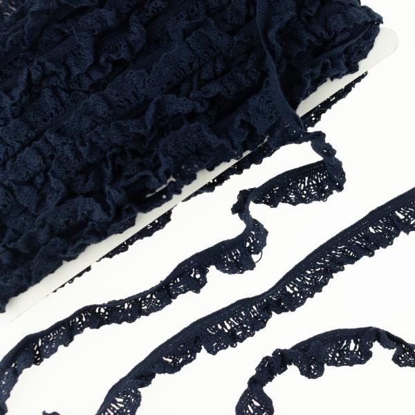 1 MTR. ♥ ELASTISCHE KLÖPPELSPITZE BLUME - NAVY - 1,5cm  ♥