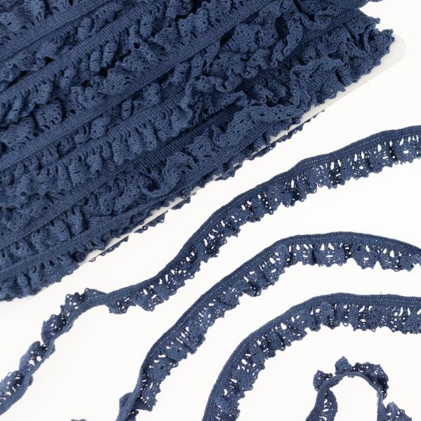 1 MTR. ♥ ELASTISCHE KLÖPPELSPITZE BLUME - Dunkel JEANS - 1,5cm ♥