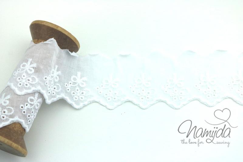 ♥1 Mtr. SCHLEIFCHEN BOGENKANTE  5,5cm - WEISS - WÄSCHESPITZE ♥