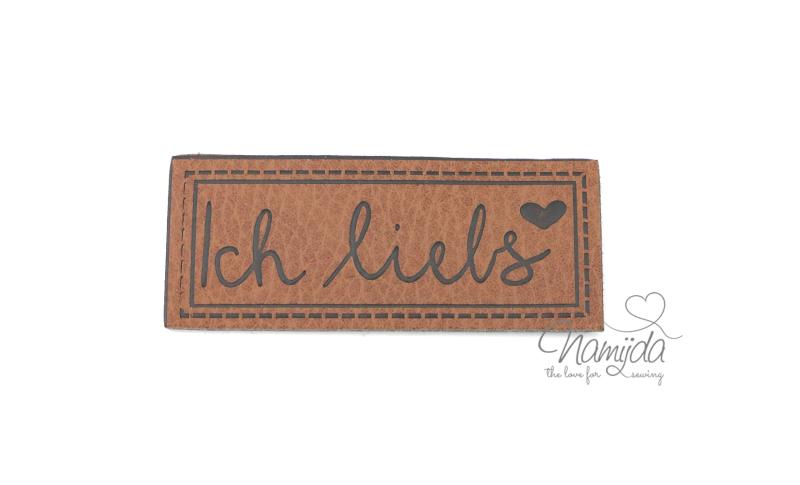 1 Stück - B-WARE XL KuNSTLEDER LABEL ICH LIEBS - AUFNÄHER MIT VORGEDRUCKTER NÄHNAHT - 60mm x 25mm