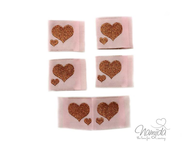 5 STCK. ♥ NAMIJDA EP WEBETIKETTEN -  HERZ GLiTZER RoSEGOLD ♥
