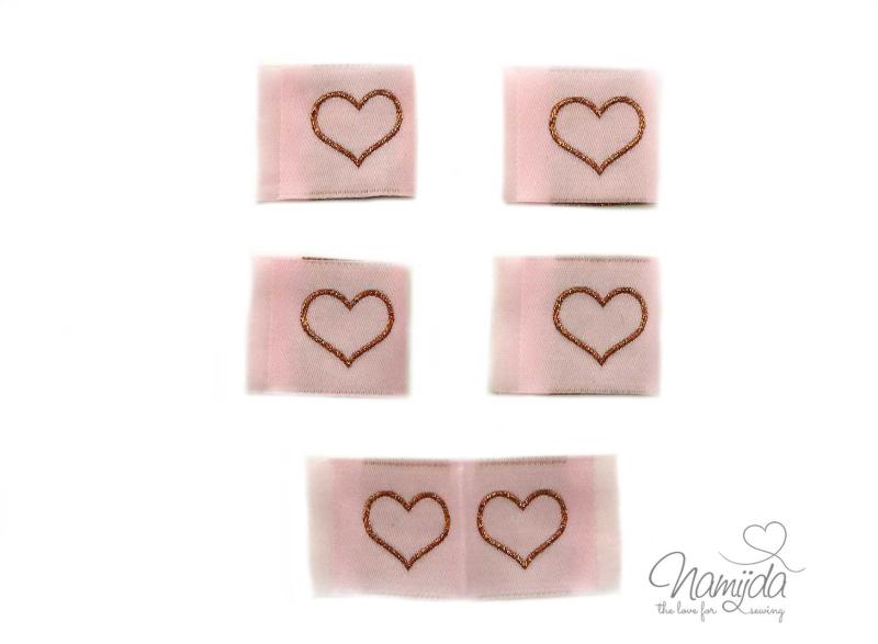 5 STCK. ♥ NAMIJDA EP WEBETIKETTEN -  HERZ OUTLINE GLiTZER RoSEGOLD ♥