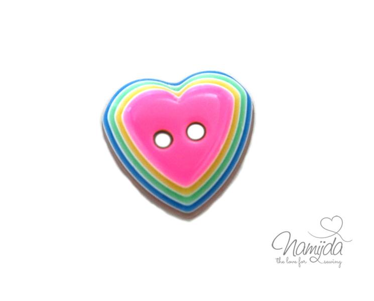 1 Stück RAINBOW HERZ KNOPF NEONPINK 16mm