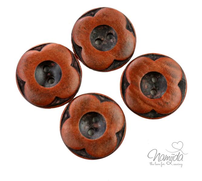 4 Stück ♥ Holzknopf SET FLOWER - ROST ♥