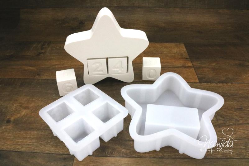 1 Set ♥ GIESSFORM SILIKON - WEIHNACHTSCOUNTDOWN STERN MIT ZAHLENWÜRFEL ♥