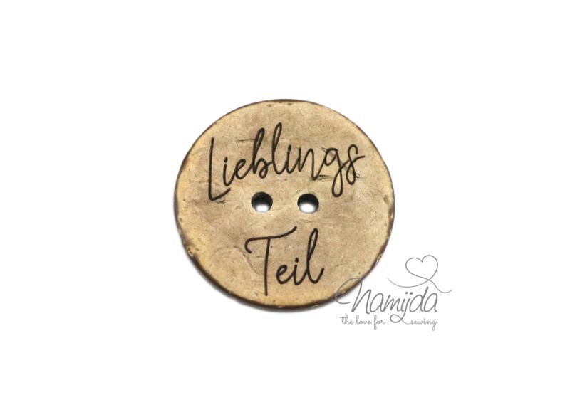 1 Stück ♥ EIGENPRODUKTION KOKOSKNOPF LIEBLINGSTEIL - HOLZKNOPF - 22 mm ♥