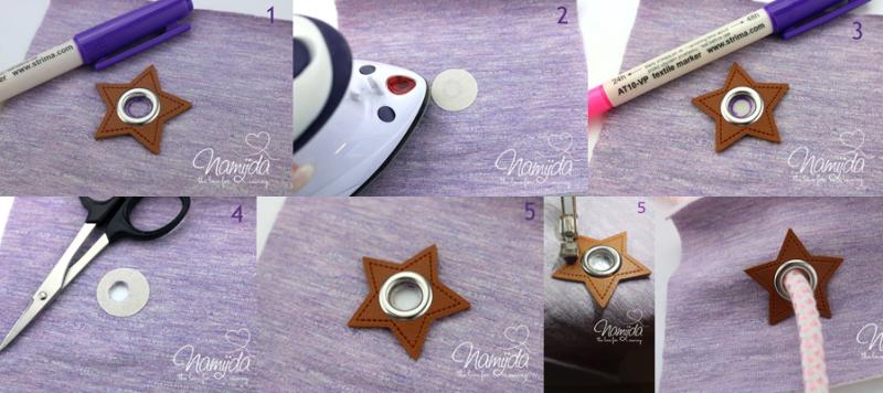 1 STÜCK STERN KuNSTLEDER ÖSEN Patch SCHWARZ  - 8mm - SILBER