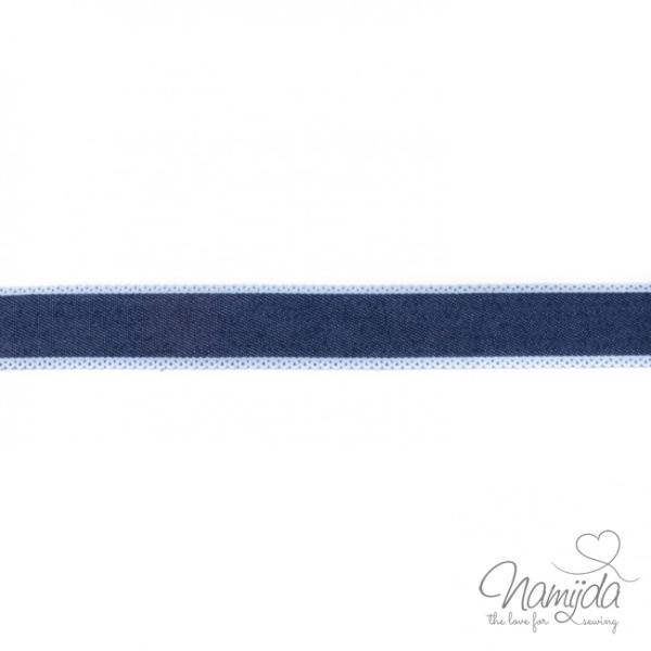 1 MTR. ♥Jeans Band mit heller Spitze - Dunkelblau 25mm ♥