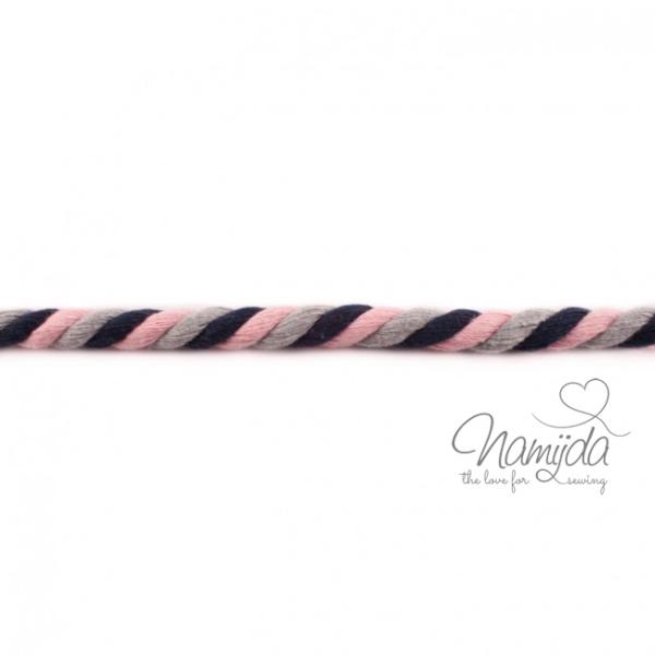 1 MTR. ♥ XXL Gedrehte Hoodie BLAU/RoSE/GRAU meliert - 12mm ♥