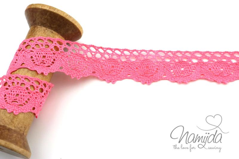 1 MTR. ♥ KLÖPPELSPITZE WAVES - NeonPink- 2,5cm ♥