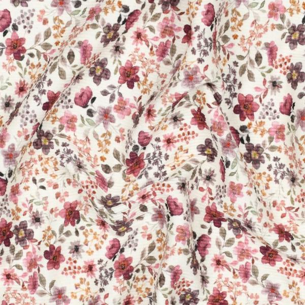 0,5 MTR.  ♥ RIPPSTRICK JERSEY SPRING FLOWERS BEERE/FLIEDER ♥