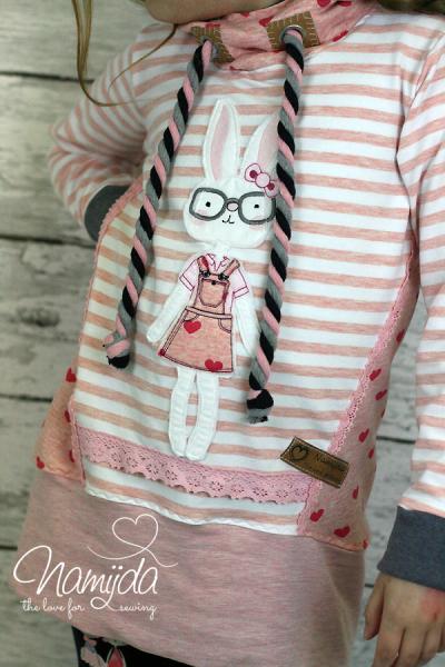 1 MTR. ♥ XXL Gedrehte Hoodie BLAU/RoSE/GRAU meliert - 12mm ♥
