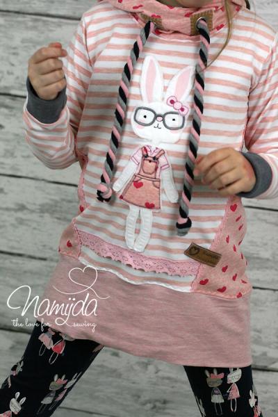 1 MTR. ♥ XXL Gedrehte Hoodie BLAU/RoSE/GRAU meliert - 12mm ♥