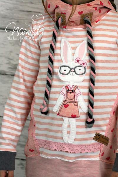 1 MTR. ♥ XXL Gedrehte Hoodie BLAU/RoSE/GRAU meliert - 12mm ♥