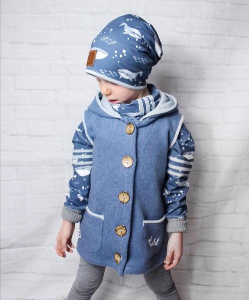 RESTSTÜCK 1,30 MTR. ♥ Doubelface Baumwollfleece DARK JEANS MELANGE - 100% Baumwolle ♥