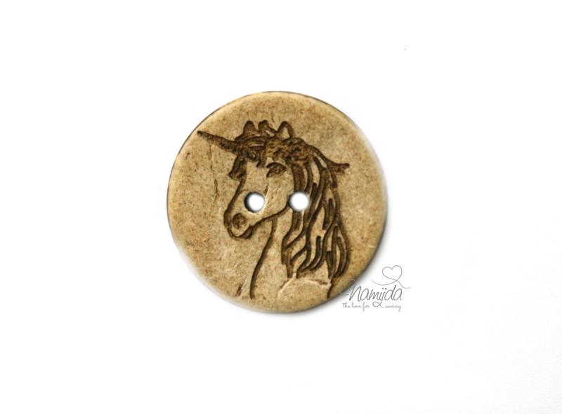 1 Stück ♥ EIGENPRODUKTION KOKOSKNOPF EINHORN  - HOLZKNOPF - 22 mm ♥