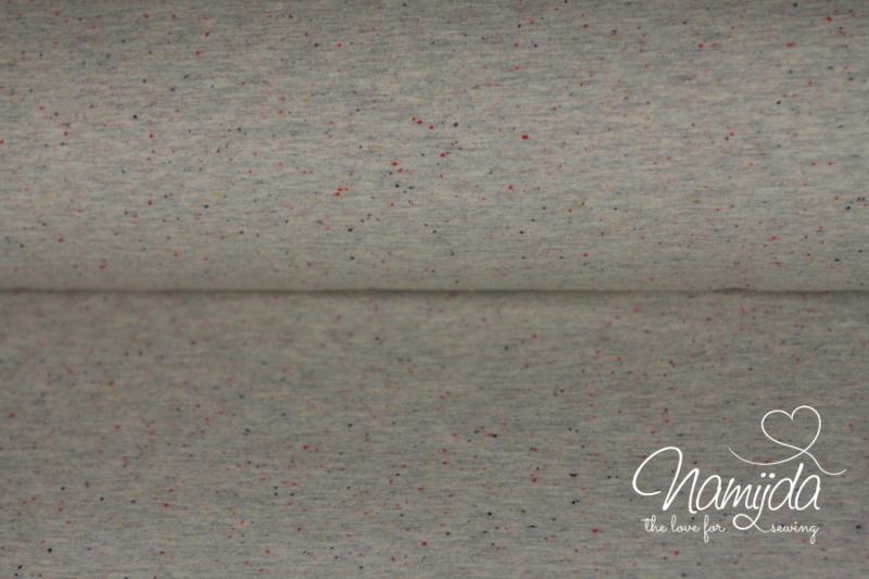 0,5 MTR. Kuschliger KONFETTI SWEAT BEIGE MELANGE - bunte Tupfen - Farbeffekte