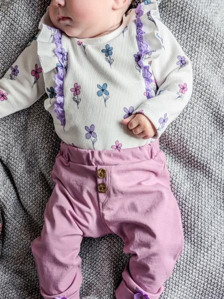 0,5 MTR. ♥ WAFFEL STRICKJERSEY - FLOWERS FLIEDER/ROSE ♥