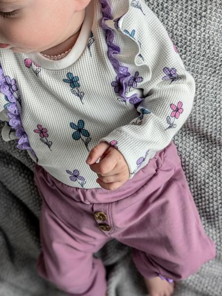 0,5 MTR. ♥ WAFFEL STRICKJERSEY - FLOWERS FLIEDER/ROSE ♥