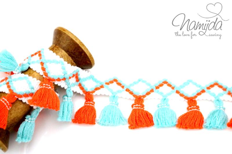 1 MTR. ♥ QUASTEN DREAMS  - ORANGE/MINT - 5cm ♥