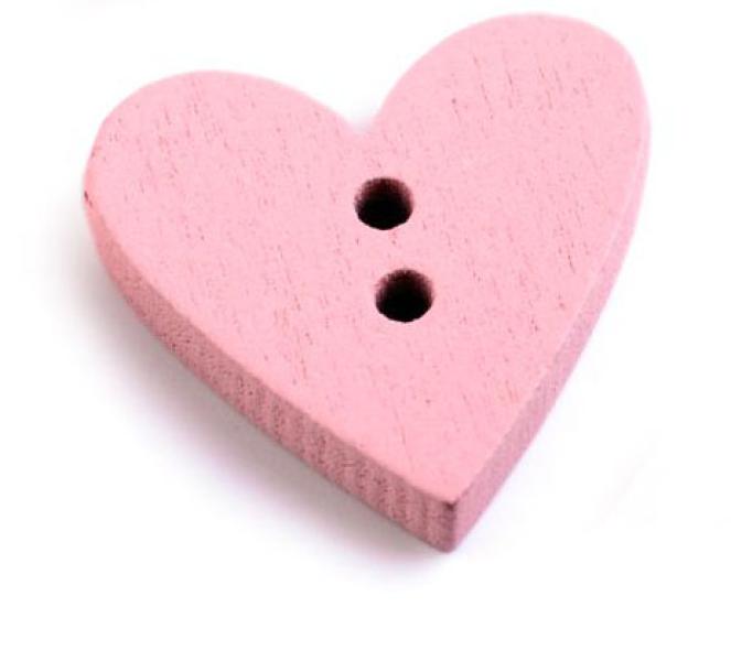 1 Stück - HoLZKNOPF HERZ - ROSE - 18x19mm