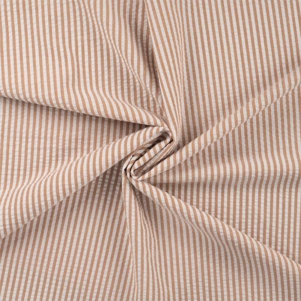 0,5 MTR. SEERSUCKER STREIFEN UNI TAUPE