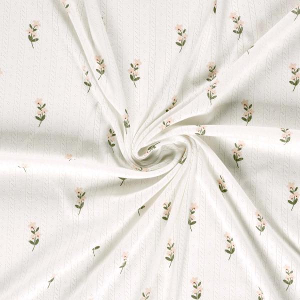 0,5 MTR.  ♥ BAUMWOLLJERSEY POINTOILLE Lochstickerrei - BLÜMCHEN ♥