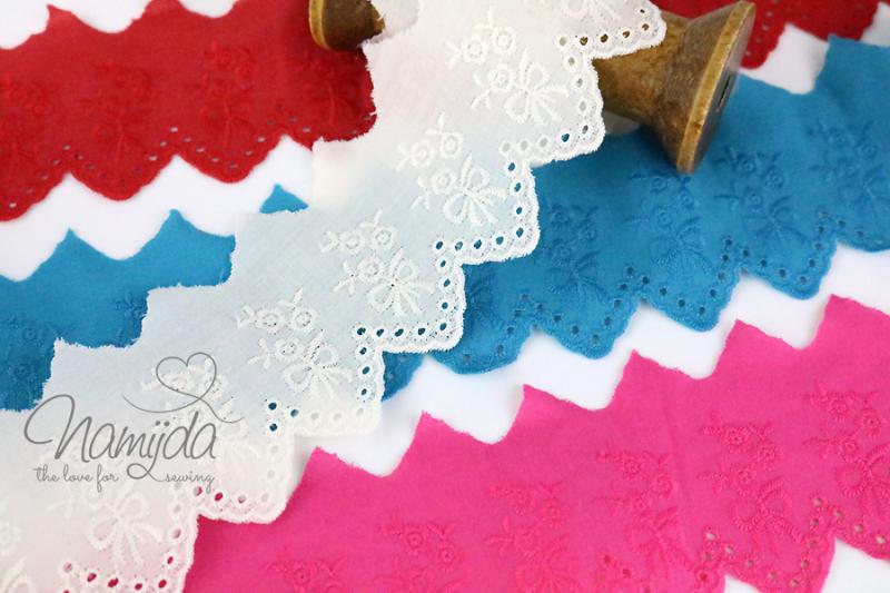 ♥1 Mtr. Wäschespitze - SCHLEIFCHEN BOGENKANTE  5,5cm - CREME ♥