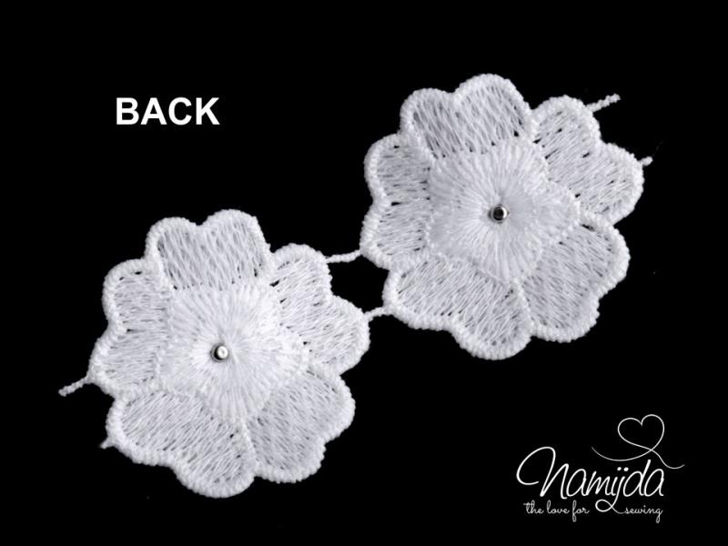 1 Stck. ♥Spitze Blumen Applikationen mit Perle - RoSA - 4cm ♥