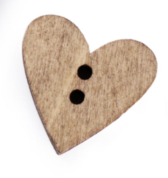 1 Stück - HoLZKNOPF HERZ - BRauN - 18x19mm
